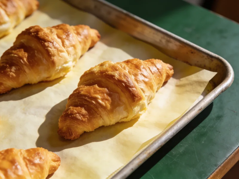 Croissants dorés sur une plaque