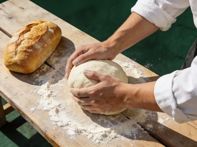 Façonnage des pâtons à la main sur le plan fariné