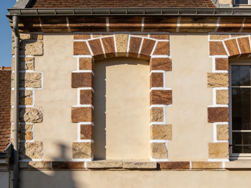 Façade en pierre restaurée, joints à la chaux