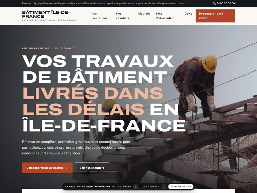 Site d’entreprise du bâtiment, version sombre