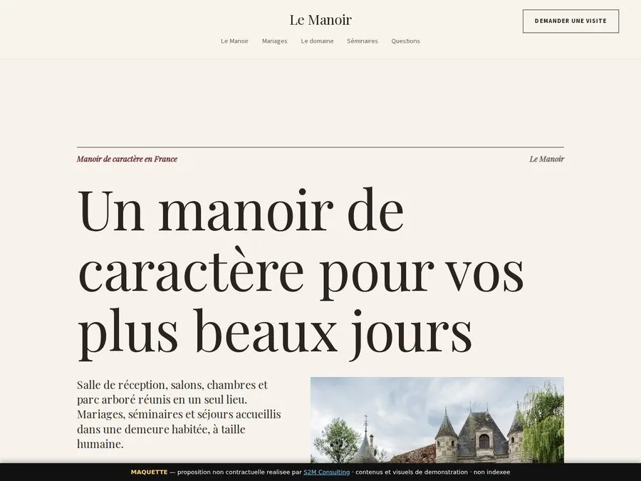 Site d’hôtel Le Manoir, version claire et typographique